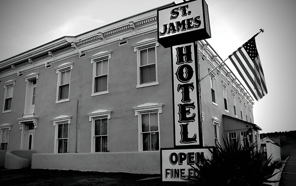 The outside of St James Hotel New Mexico.