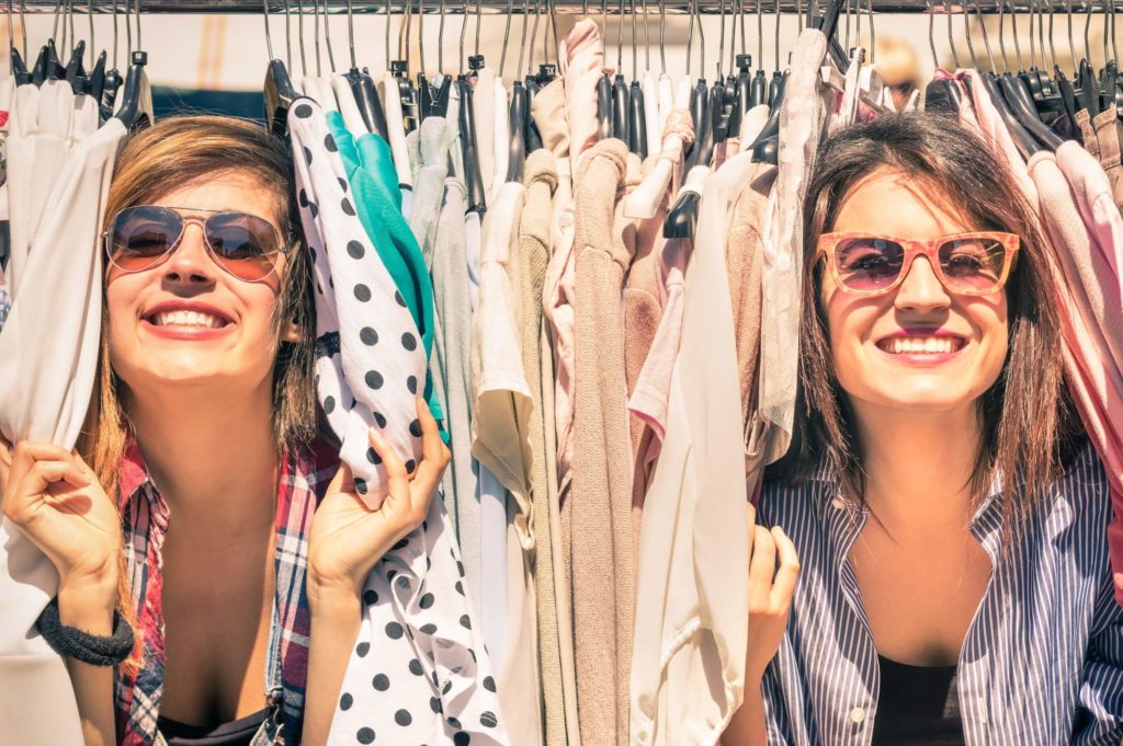 Two women enjoying Taos Shopping.